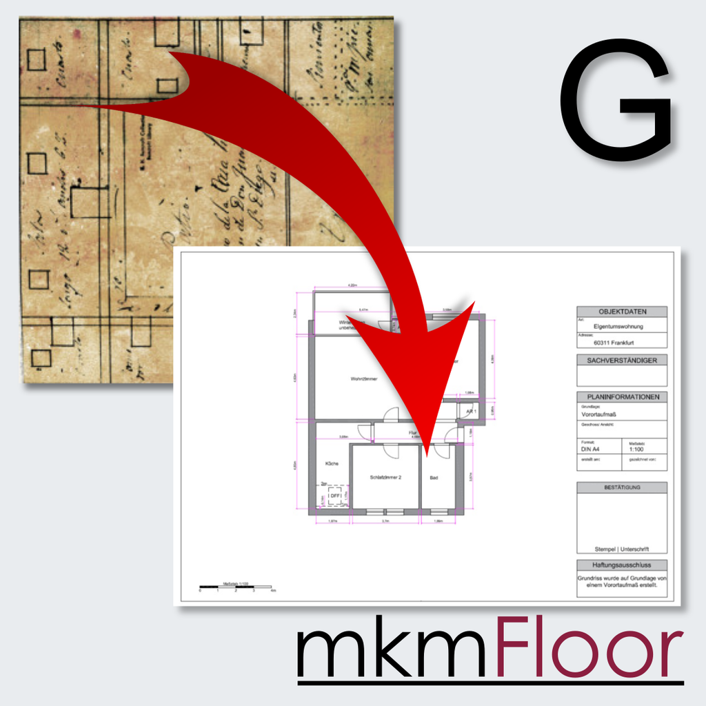 Grundriss Maßstab 1 zu 100 zeichnen lassen | mit Stempel - Sachverständiger